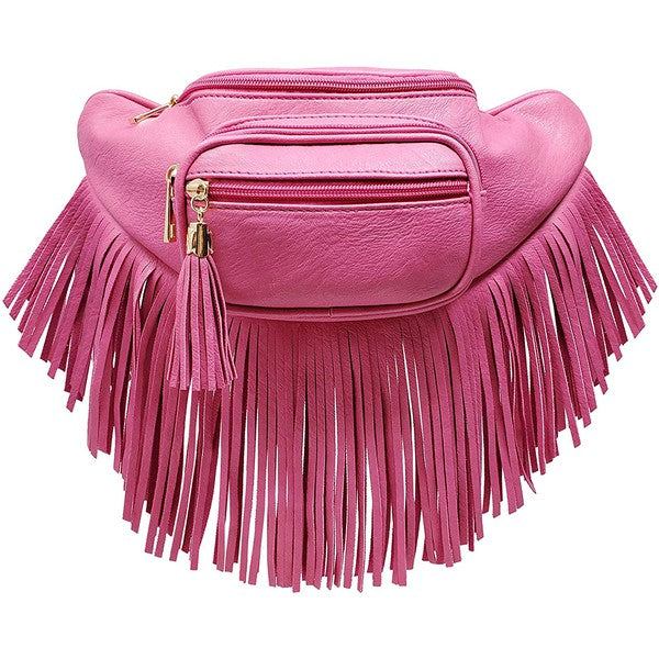 Fashion Fringe Tassel Fanny Pack Waist BagFashion Fringe Tassel Fanny Pack Waist Bag Faux leather Zip top closure Gold-tone hardware Adjustable strap L 13 * H 5.5 * W 4