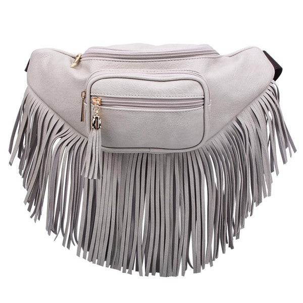 Fashion Fringe Tassel Fanny Pack Waist BagFashion Fringe Tassel Fanny Pack Waist Bag Faux leather Zip top closure Gold-tone hardware Adjustable strap L 13 * H 5.5 * W 4