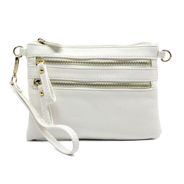 Fashion Clutch & Cross Body BagFashion Clutch &amp; Cross Body Bag Faux leather Gold-tone hardware Zip top closure Detachable shoulder strap &amp; wrist band L 8 * H 6 * W 1