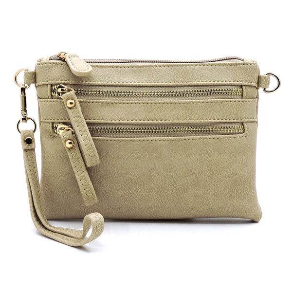 Fashion Clutch & Cross Body BagFashion Clutch &amp; Cross Body Bag Faux leather Gold-tone hardware Zip top closure Detachable shoulder strap &amp; wrist band L 8 * H 6 * W 1