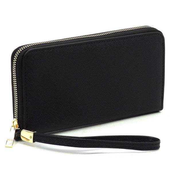 Saffiano Zip Around Wallet WristletSaffiano Zip Around Wallet Wristlet Faux vegan leather Zip around closure Gold-tone hardware Detachable wrist band L 7.75 * H 4.25 * W 1