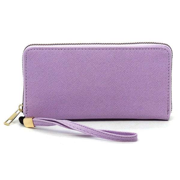 Saffiano Zip Around Wallet WristletSaffiano Zip Around Wallet Wristlet Faux vegan leather Zip around closure Gold-tone hardware Detachable wrist band L 7.75 * H 4.25 * W 1