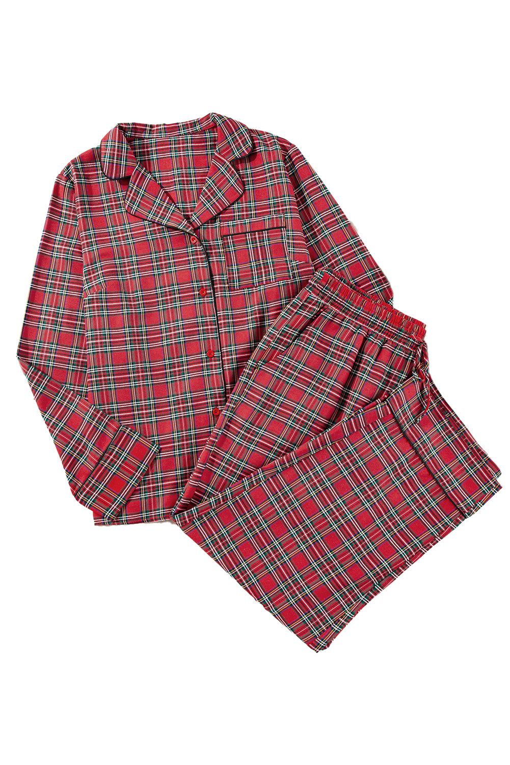 Red Plaid Print Shirt and Drawstring Pants Plus Size Pajama SetMaterial:75%Polyester+25%Cotton

• Embrace cozy evenings in this plus pajama set, featuring a stylish red plaid design that exudes a casual and comfortable vibe. 
