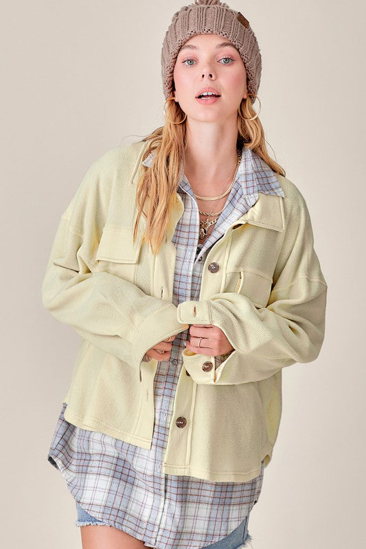 Matilda JacketDaily oversized lightweight jacket with button up front, collared neckline, long sleeves with button cuffs and exaggerated front patch pockets* Having trouble matchi