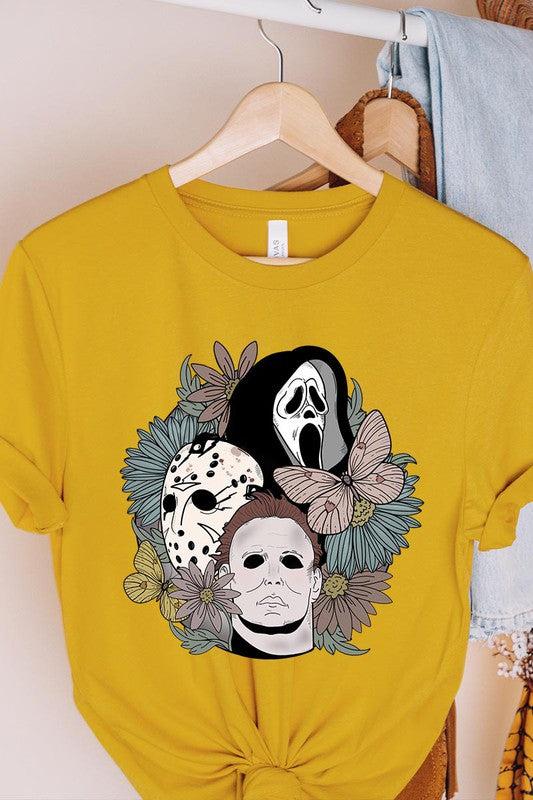 UNISEX SHORT SLEEVEHALLOWEEN FLORAL,JASON,FREDY,SCREAM UNISEX SHORT SLEEVE100%COTTON,HEATHER(52%COTTON,48%POLY),ATH.HEATHER,BLACK HEATHER(90%COTTON,575%POLY)IMPORTSize Measurement (inc