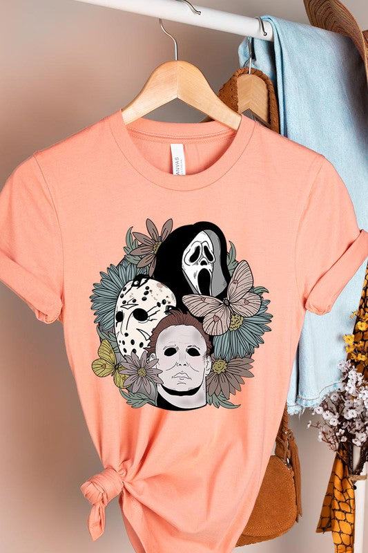 UNISEX SHORT SLEEVEHALLOWEEN FLORAL,JASON,FREDY,SCREAM UNISEX SHORT SLEEVE100%COTTON,HEATHER(52%COTTON,48%POLY),ATH.HEATHER,BLACK HEATHER(90%COTTON,575%POLY)IMPORTSize Measurement (inc