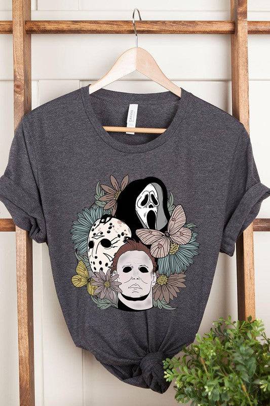 UNISEX SHORT SLEEVEHALLOWEEN FLORAL,JASON,FREDY,SCREAM UNISEX SHORT SLEEVE100%COTTON,HEATHER(52%COTTON,48%POLY),ATH.HEATHER,BLACK HEATHER(90%COTTON,575%POLY)IMPORTSize Measurement (inc