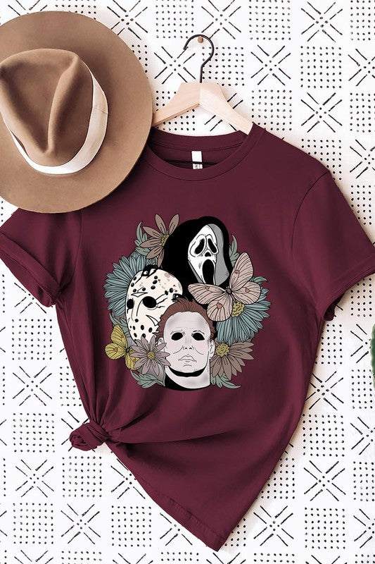 UNISEX SHORT SLEEVEHALLOWEEN FLORAL,JASON,FREDY,SCREAM UNISEX SHORT SLEEVE100%COTTON,HEATHER(52%COTTON,48%POLY),ATH.HEATHER,BLACK HEATHER(90%COTTON,575%POLY)IMPORTSize Measurement (inc