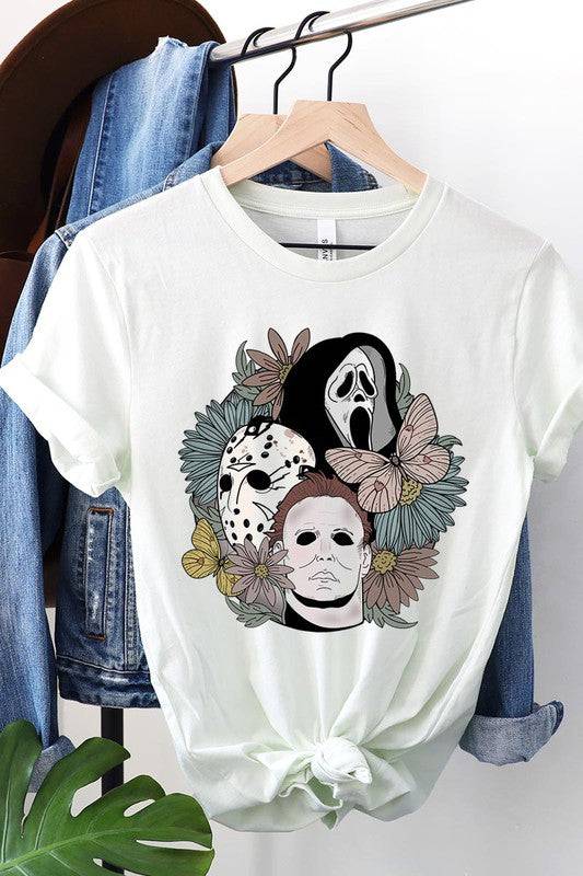 UNISEX SHORT SLEEVEHALLOWEEN FLORAL,JASON,FREDY,SCREAM UNISEX SHORT SLEEVE100%COTTON,HEATHER(52%COTTON,48%POLY),ATH.HEATHER,BLACK HEATHER(90%COTTON,575%POLY)IMPORTSize Measurement (inc