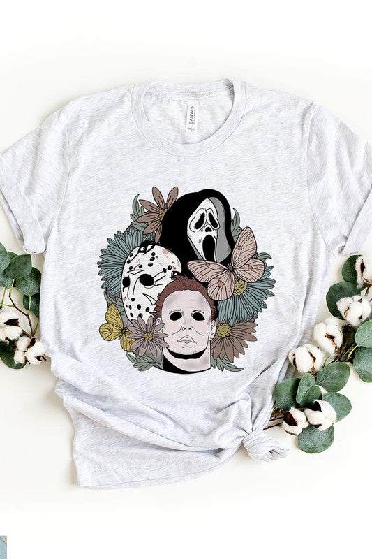 UNISEX SHORT SLEEVEHALLOWEEN FLORAL,JASON,FREDY,SCREAM UNISEX SHORT SLEEVE100%COTTON,HEATHER(52%COTTON,48%POLY),ATH.HEATHER,BLACK HEATHER(90%COTTON,575%POLY)IMPORTSize Measurement (inc