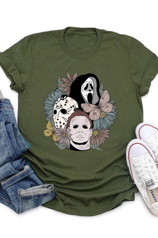 UNISEX SHORT SLEEVEHALLOWEEN FLORAL,JASON,FREDY,SCREAM UNISEX SHORT SLEEVE100%COTTON,HEATHER(52%COTTON,48%POLY),ATH.HEATHER,BLACK HEATHER(90%COTTON,575%POLY)IMPORTSize Measurement (inc