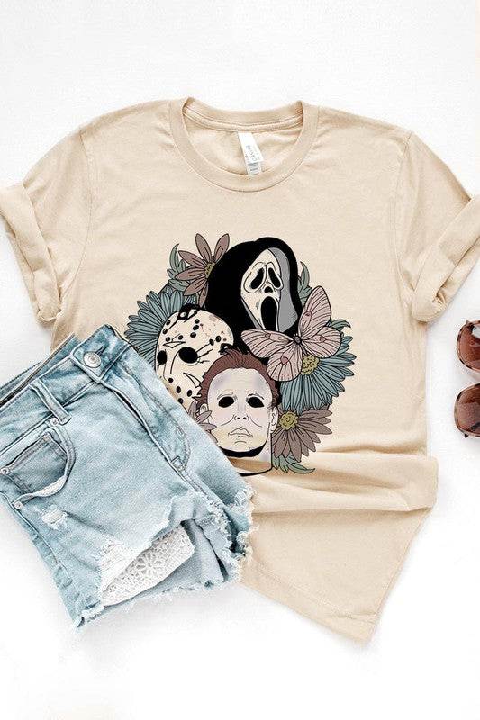 UNISEX SHORT SLEEVEHALLOWEEN FLORAL,JASON,FREDY,SCREAM UNISEX SHORT SLEEVE100%COTTON,HEATHER(52%COTTON,48%POLY),ATH.HEATHER,BLACK HEATHER(90%COTTON,575%POLY)IMPORTSize Measurement (inc