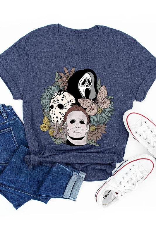 UNISEX SHORT SLEEVEHALLOWEEN FLORAL,JASON,FREDY,SCREAM UNISEX SHORT SLEEVE100%COTTON,HEATHER(52%COTTON,48%POLY),ATH.HEATHER,BLACK HEATHER(90%COTTON,575%POLY)IMPORTSize Measurement (inc