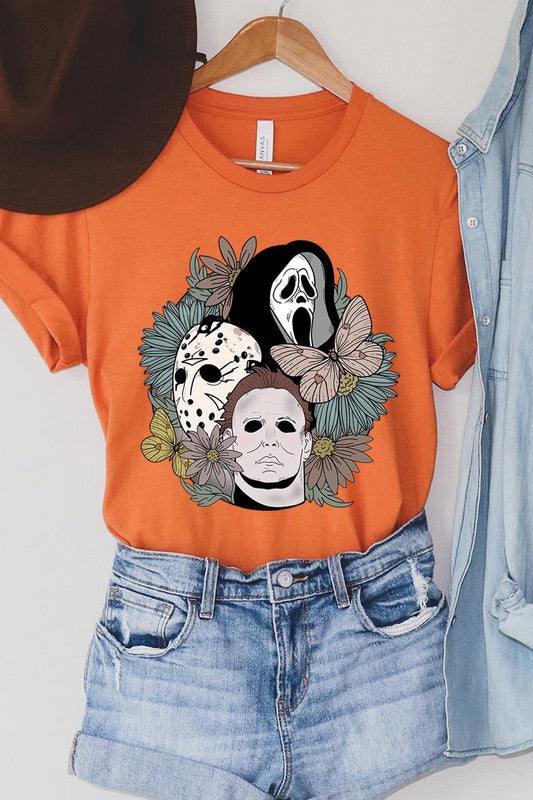 UNISEX SHORT SLEEVEHALLOWEEN FLORAL,JASON,FREDY,SCREAM UNISEX SHORT SLEEVE100%COTTON,HEATHER(52%COTTON,48%POLY),ATH.HEATHER,BLACK HEATHER(90%COTTON,575%POLY)IMPORTSize Measurement (inc