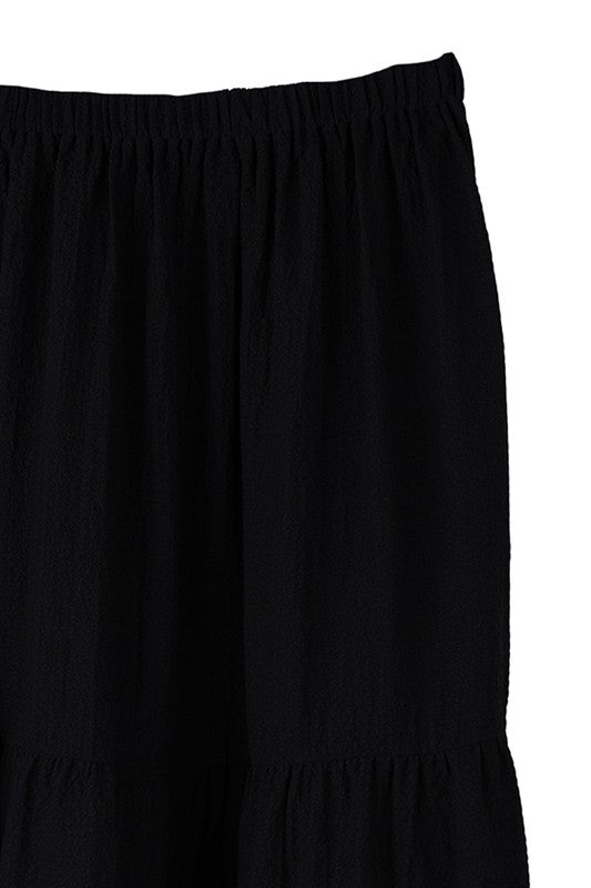 Tiered maxi skirt- Tiered maxi skirt- Pattern type : solid- Stretch : stretch- Sheer : Beige - lined and no see through / Black - not lined, but not very sheer- Care instruction : ma