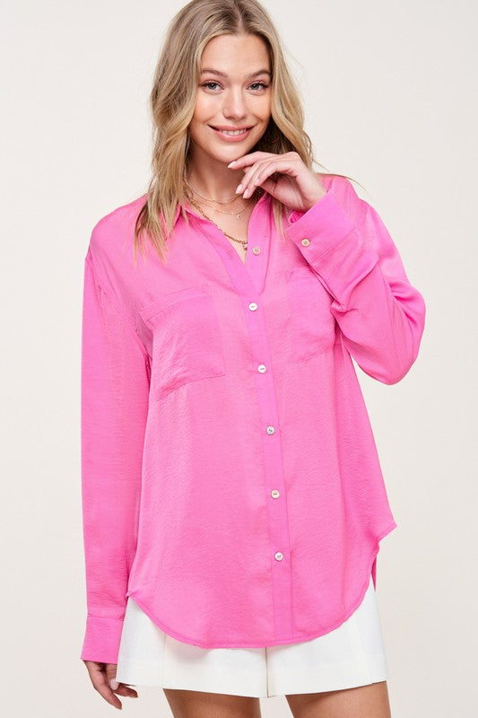 Hazel TopA stunning and versatile button-down shirt that exudes elegance and sophistication with its silky appearance. This top features a captivating silky texture and is ad