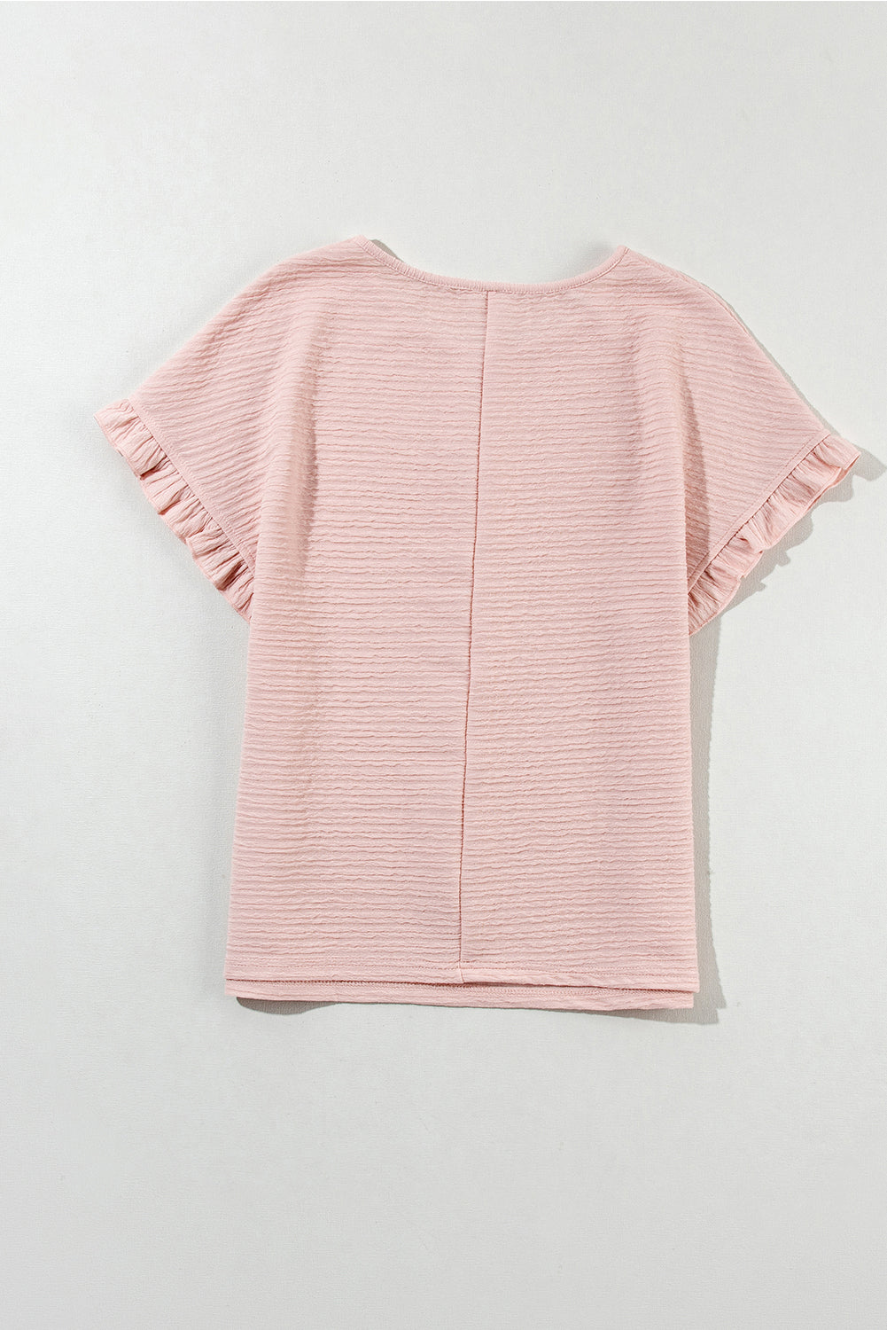 Light Pink Solid Textured Frill Cuffs Short Sleeve BlouseMaterial:95%Polyester+5%Elastane



		Embrace effortless elegance with our blouse, crafted from high-quality fabric for a comfortable and stylish fit.
	
	
		Thi