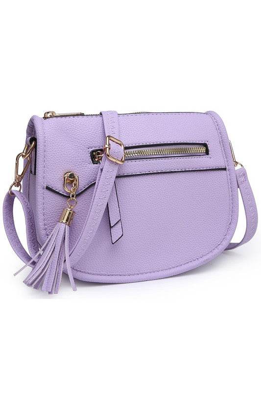 Fashion Saddle Crossbody BagFashion Saddle Crossbody Bag Faux vegan leather Zip top closure Gold-tone hardware Adjustable shoulder strap L 8 * H 6.5 * W 3