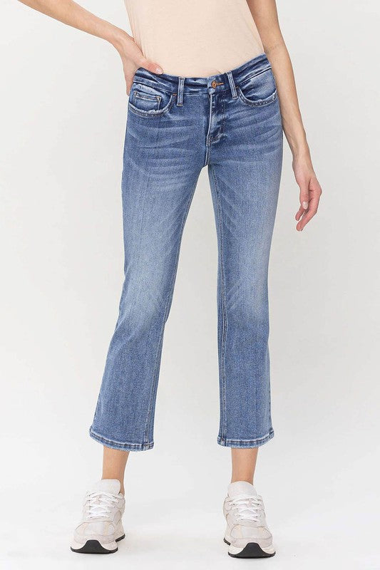 Mid Rise Kick Flare JeansIntroducing our Mid Rise Kick Flare Jeans, the perfect blend of comfort and style for your everyday wardrobe. Crafted from comfortable stretch denim, these jeans off