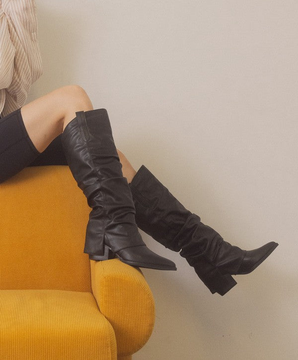 OASIS SOCIETY Thea - Fold Over Slit Jean BootsFold over slit jean boots offer a unique blend of fashion and versatility. These boots feature a distinctive fold-over design and a stylish slit, providing an edgy t