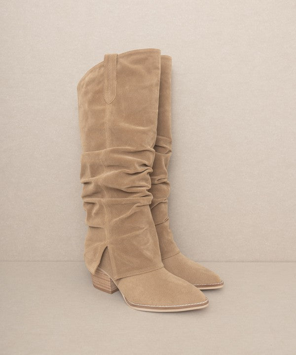 OASIS SOCIETY Thea - Fold Over Slit Jean BootsFold over slit jean boots offer a unique blend of fashion and versatility. These boots feature a distinctive fold-over design and a stylish slit, providing an edgy t