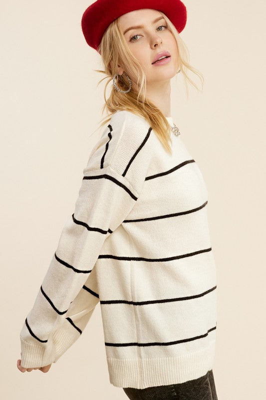 Eunice SweaterIntroducing the Eunice Sweater, a timeless striped pullover that embodies a loose and comfortable fit. This versatile piece is destined to become your go-to option, 