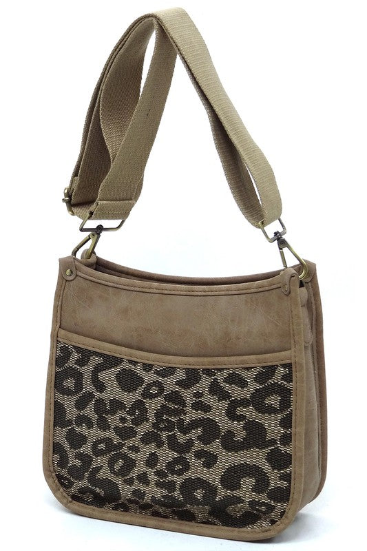 Leopard Colorblock Hobo Crossbody BagLeopard Colorblock Hobo Crossbody Bag Faux vegan leather Zip top closure Antique Gold-tone hardware Detachable shoulder strap (Guitar Strap) L 9.5 * H 9 * W 3.5