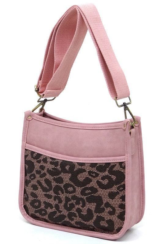 Leopard Colorblock Hobo Crossbody BagLeopard Colorblock Hobo Crossbody Bag Faux vegan leather Zip top closure Antique Gold-tone hardware Detachable shoulder strap (Guitar Strap) L 9.5 * H 9 * W 3.5