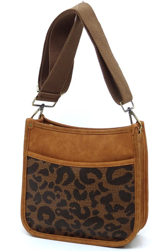 Leopard Colorblock Hobo Crossbody BagLeopard Colorblock Hobo Crossbody Bag Faux vegan leather Zip top closure Antique Gold-tone hardware Detachable shoulder strap (Guitar Strap) L 9.5 * H 9 * W 3.5