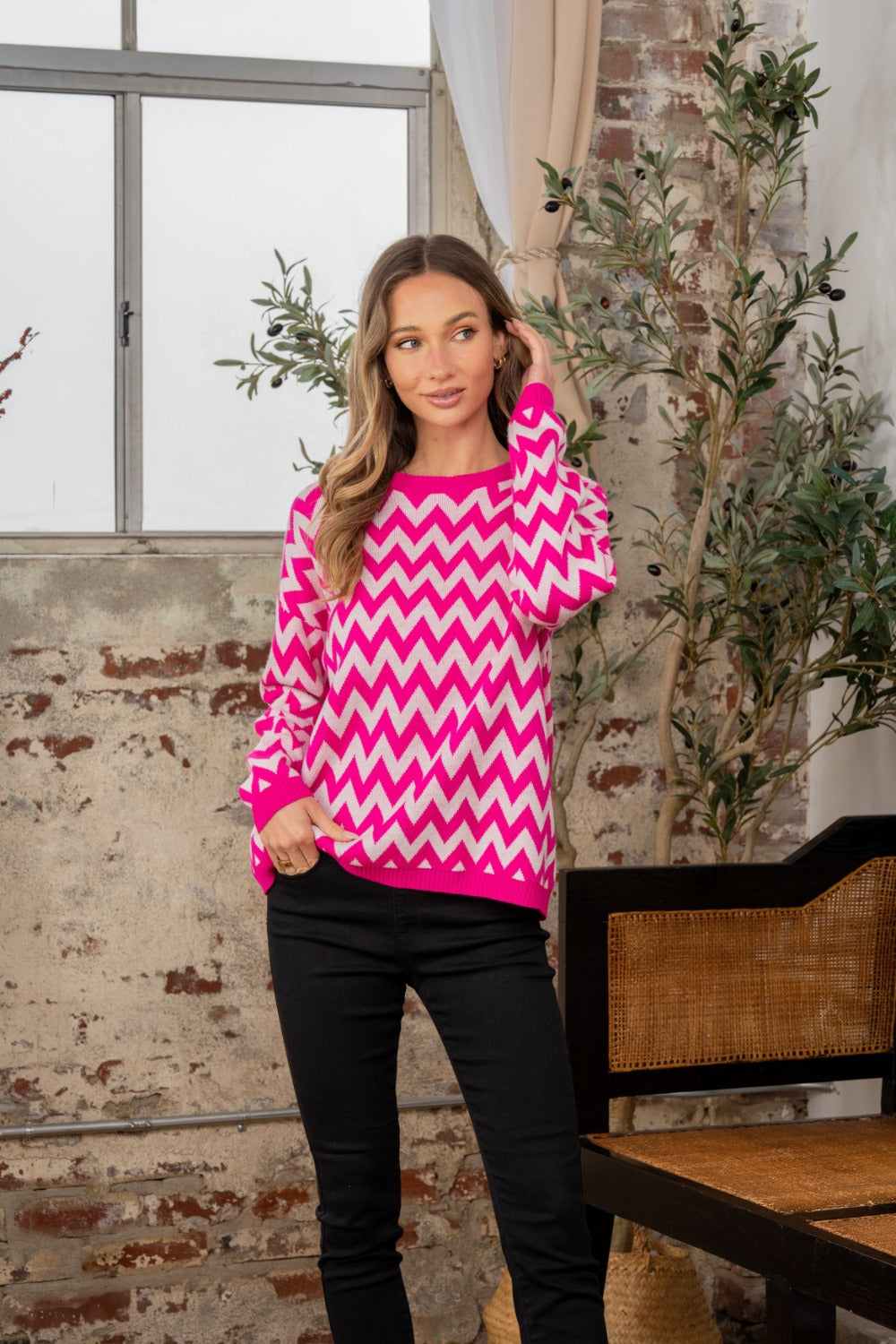 Sew In Love Full Size Wave Stripe Contrast Long Sleeve SweaterThe Wave Stripe Contrast Long Sleeve Sweater is a stylish and eye-catching piece for your wardrobe. Featuring a unique wave stripe pattern and contrasting colors, th