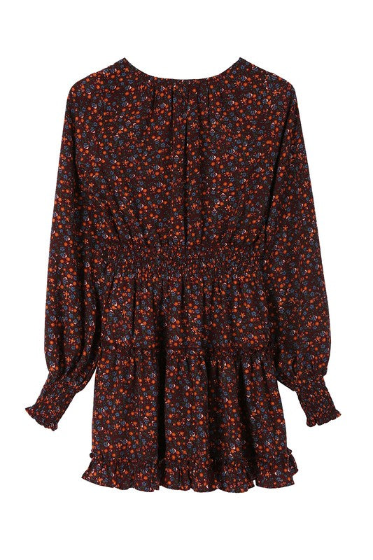 Ditsy floral mini dress- Ditsy floral mini dress- Pattern type : ditsy floral pattern- Neck line : V neck- Sleeve type : regular sleeves- Sleeve length : long sleeves- Stretch : no stretch