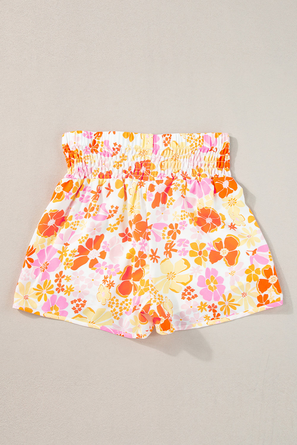 Pink Boho Floral Shirred High Waist Athletic Shorts