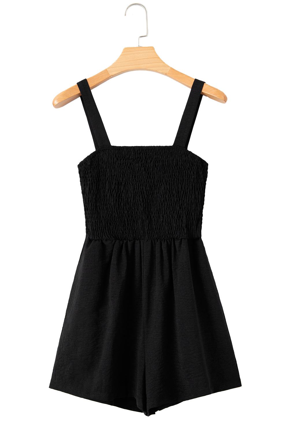 Black Casual Pocketed Smocked Sleeveless RomperMaterial:100%Polyester

• This romper is a versatile wardrobe staple that effortlessly combines comfort and style. 
• Crafted with high-quality fabric, this romper