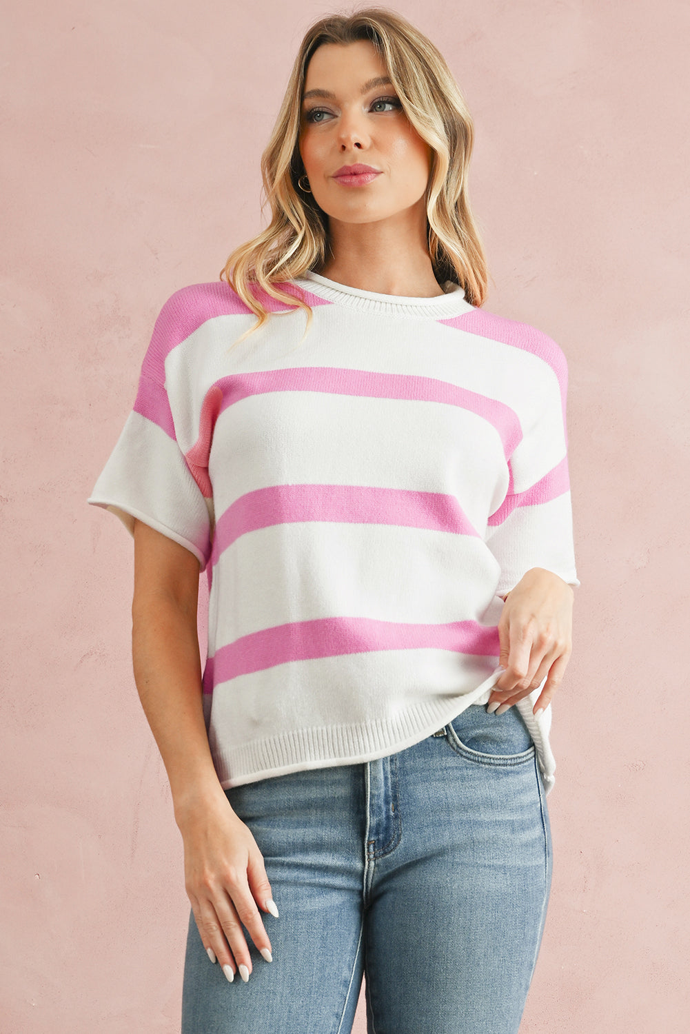 Khaki Striped Drop Shoulder Knitted TopMaterial:50%Viscose+28%Polyester+22%Polyamide

• Effortlessly stylish and comfortable, this striped top blends a casual vibe with a touch of sophistication, perfect