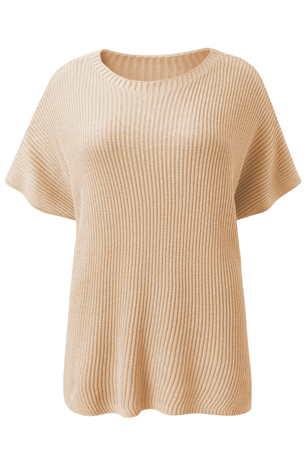 Apricot Side Slit Short Sleeve Oversized SweaterMaterial:55%Acrylic+45%Cotton



		The sweater is a comfortable and chic addition to your wardrobe. Made from breathable, lightweight, and stretchy knitted fabric,