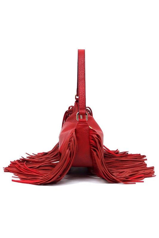 Fashion Fringe Shoulder Bag HoboFashion Fringe Shoulder Bag Hobo Faux vegan leather Zip top closure Gold-tone hardware L 9.8 * H 5.5 * W 2.8 (6.3 D)