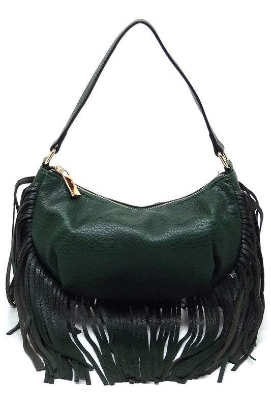 Fashion Fringe Shoulder Bag HoboFashion Fringe Shoulder Bag Hobo Faux vegan leather Zip top closure Gold-tone hardware L 9.8 * H 5.5 * W 2.8 (6.3 D)