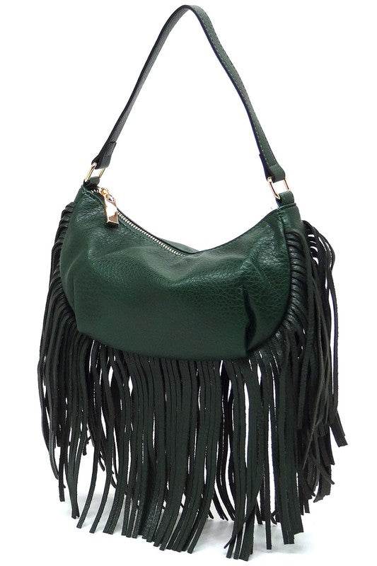 Fashion Fringe Shoulder Bag HoboFashion Fringe Shoulder Bag Hobo Faux vegan leather Zip top closure Gold-tone hardware L 9.8 * H 5.5 * W 2.8 (6.3 D)