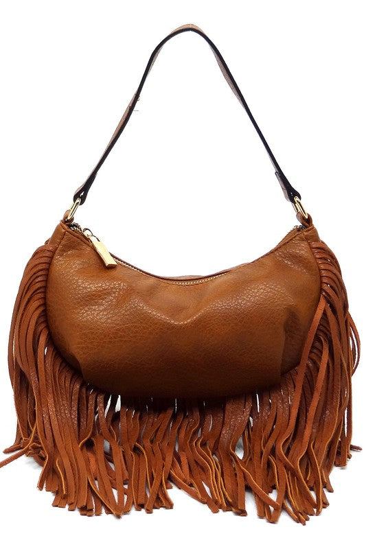 Fashion Fringe Shoulder Bag HoboFashion Fringe Shoulder Bag Hobo Faux vegan leather Zip top closure Gold-tone hardware L 9.8 * H 5.5 * W 2.8 (6.3 D)