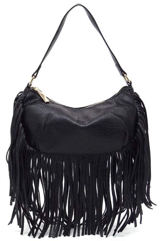 Fashion Fringe Shoulder Bag HoboFashion Fringe Shoulder Bag Hobo Faux vegan leather Zip top closure Gold-tone hardware L 9.8 * H 5.5 * W 2.8 (6.3 D)