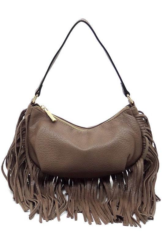 Fashion Fringe Shoulder Bag HoboFashion Fringe Shoulder Bag Hobo Faux vegan leather Zip top closure Gold-tone hardware L 9.8 * H 5.5 * W 2.8 (6.3 D)