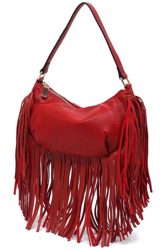 Fashion Fringe Shoulder Bag HoboFashion Fringe Shoulder Bag Hobo Faux vegan leather Zip top closure Gold-tone hardware L 9.8 * H 5.5 * W 2.8 (6.3 D)