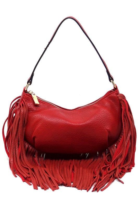 Fashion Fringe Shoulder Bag HoboFashion Fringe Shoulder Bag Hobo Faux vegan leather Zip top closure Gold-tone hardware L 9.8 * H 5.5 * W 2.8 (6.3 D)