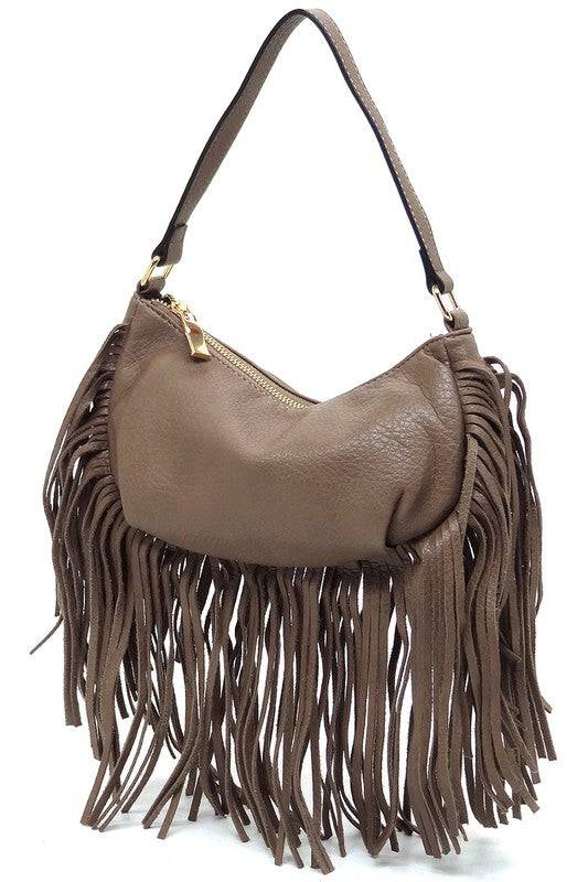 Fashion Fringe Shoulder Bag HoboFashion Fringe Shoulder Bag Hobo Faux vegan leather Zip top closure Gold-tone hardware L 9.8 * H 5.5 * W 2.8 (6.3 D)