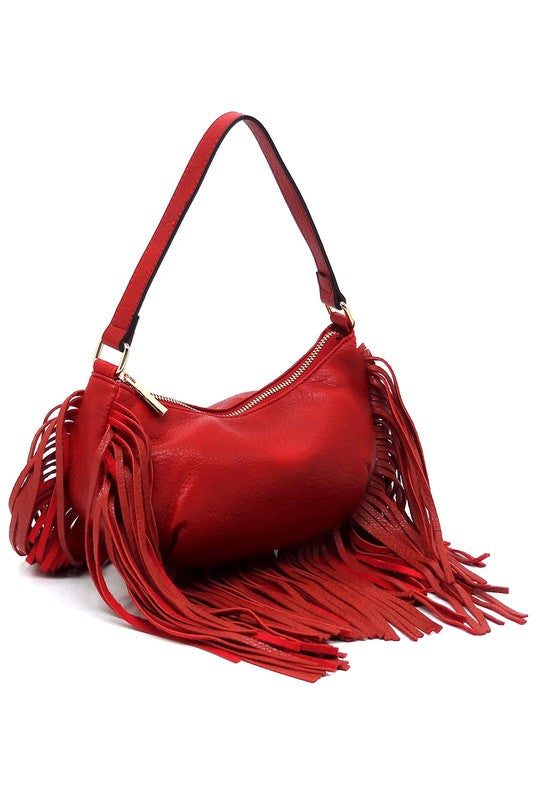 Fashion Fringe Shoulder Bag HoboFashion Fringe Shoulder Bag Hobo Faux vegan leather Zip top closure Gold-tone hardware L 9.8 * H 5.5 * W 2.8 (6.3 D)