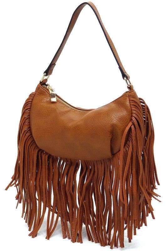 Fashion Fringe Shoulder Bag HoboFashion Fringe Shoulder Bag Hobo Faux vegan leather Zip top closure Gold-tone hardware L 9.8 * H 5.5 * W 2.8 (6.3 D)