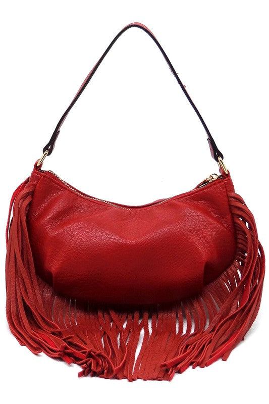 Fashion Fringe Shoulder Bag HoboFashion Fringe Shoulder Bag Hobo Faux vegan leather Zip top closure Gold-tone hardware L 9.8 * H 5.5 * W 2.8 (6.3 D)