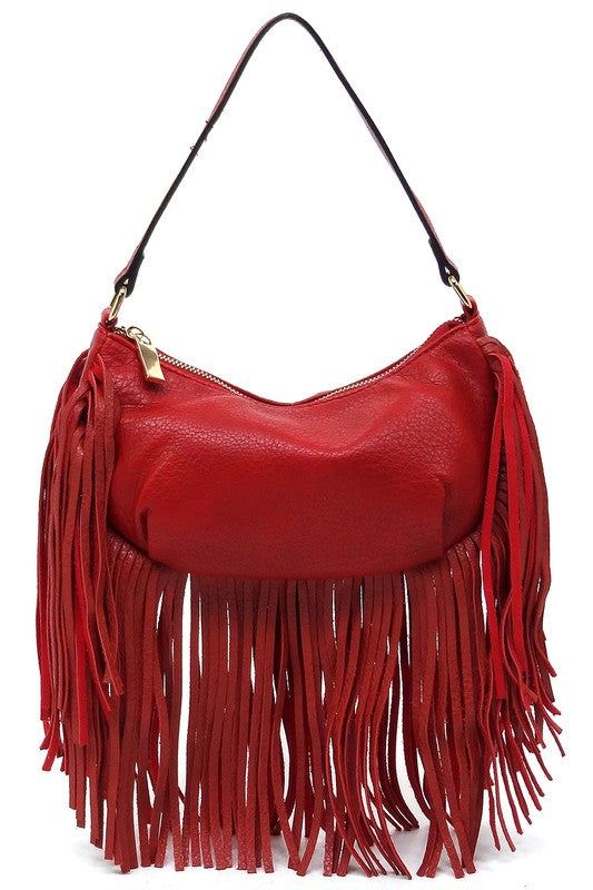 Fashion Fringe Shoulder Bag HoboFashion Fringe Shoulder Bag Hobo Faux vegan leather Zip top closure Gold-tone hardware L 9.8 * H 5.5 * W 2.8 (6.3 D)