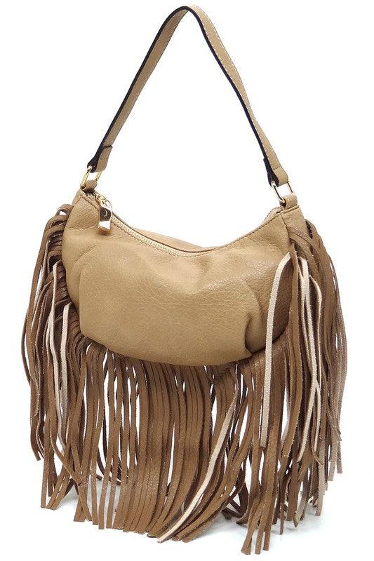 Fashion Fringe Shoulder Bag HoboFashion Fringe Shoulder Bag Hobo Faux vegan leather Zip top closure Gold-tone hardware L 9.8 * H 5.5 * W 2.8 (6.3 D)