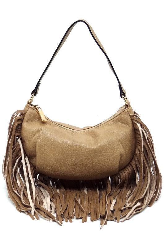 Fashion Fringe Shoulder Bag HoboFashion Fringe Shoulder Bag Hobo Faux vegan leather Zip top closure Gold-tone hardware L 9.8 * H 5.5 * W 2.8 (6.3 D)